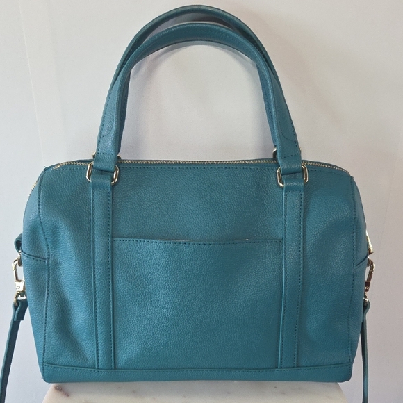 Ora Delphine Leather Teal Satchel - Picture 2 of 13